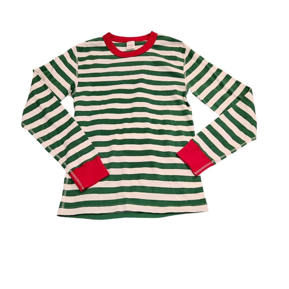 Hanna Andersson XS Striped Long Sleeve Shirt Green White Red Organic Cotton